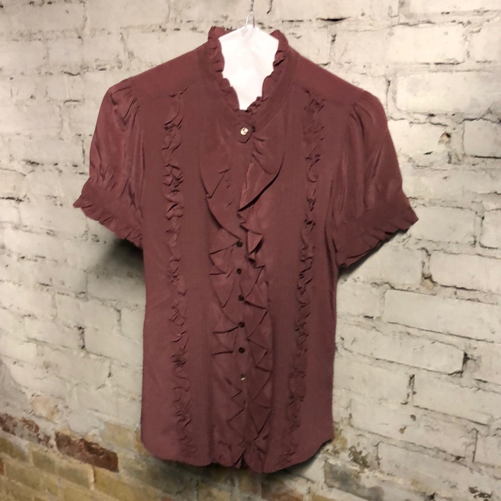 Joie Pink Silk Short Sleeved Blouse. Size S. Pink Pearlized Buttons.